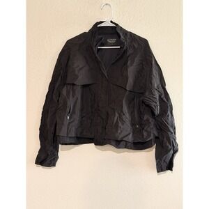 Athleta Jacket Womens‎ L Parachute Black Nylon Boxy Canopy Crop Short Zip Up